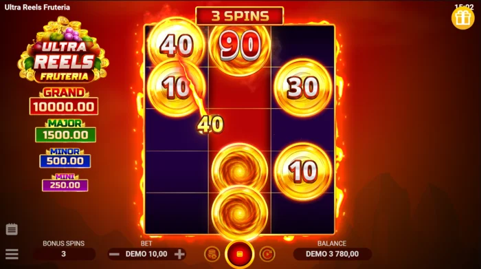 Ultra Reels Fruteria - skrin bonus dengan tiga putaran dan pengumpul