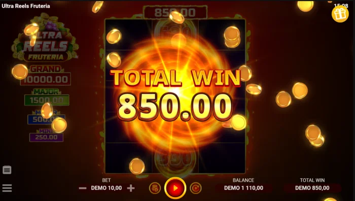 Ultra Reels Fruteria - skrin akhir dengan hadiah yang dikumpul